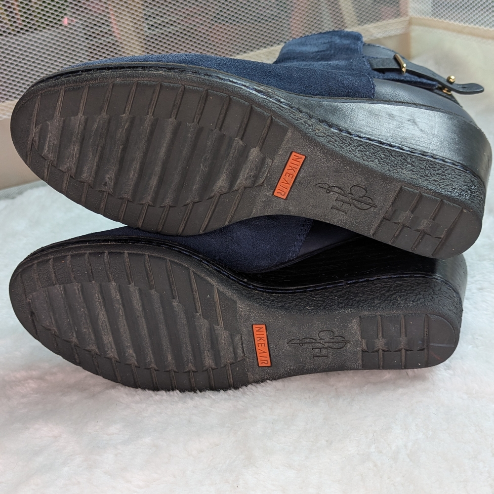 Cole Haan X Nike Air 5B Wedge Boots Dark Blue Ankle Booties Suede Leather - Picture 3 of 8